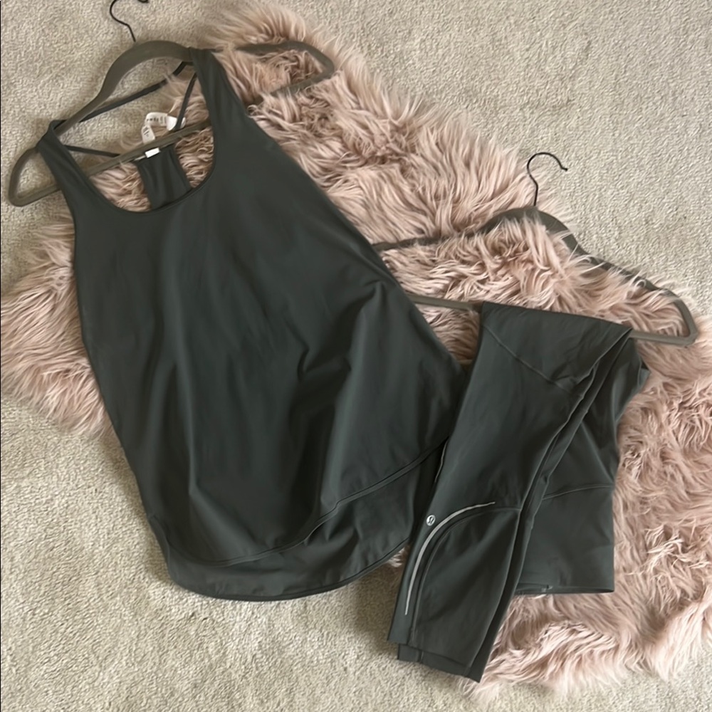 Dark Gray/Green Athletic Tank and Leggings Set- Lululemon